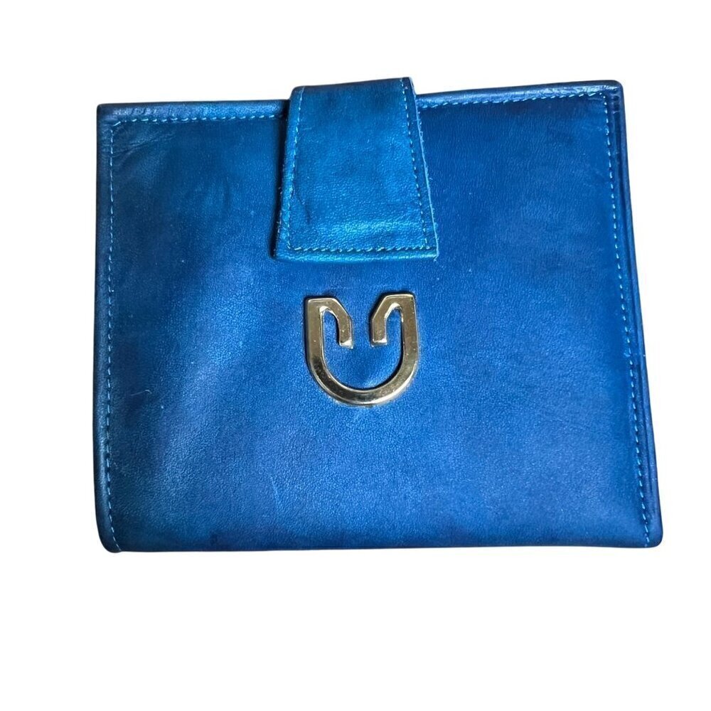 VTG Soft Blue Leather Bifold Wallet Frame Coin Pouch Ranchero Cowhide Women NWOT